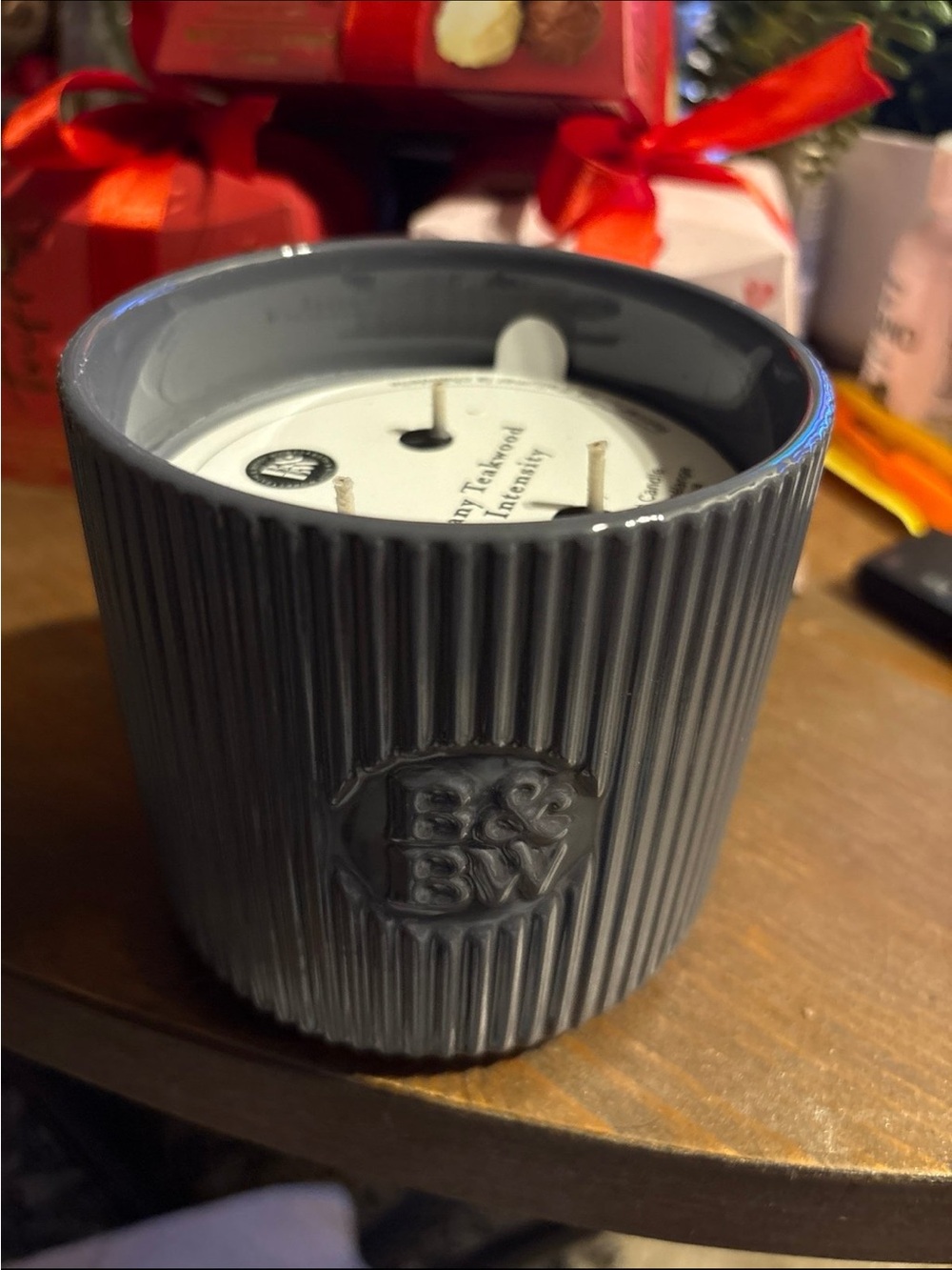 DW Home Grey Ribbed Ceramic Multi-Wick Candle Jar